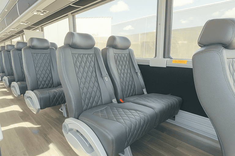 interior of Corona Minibus Company charter bus